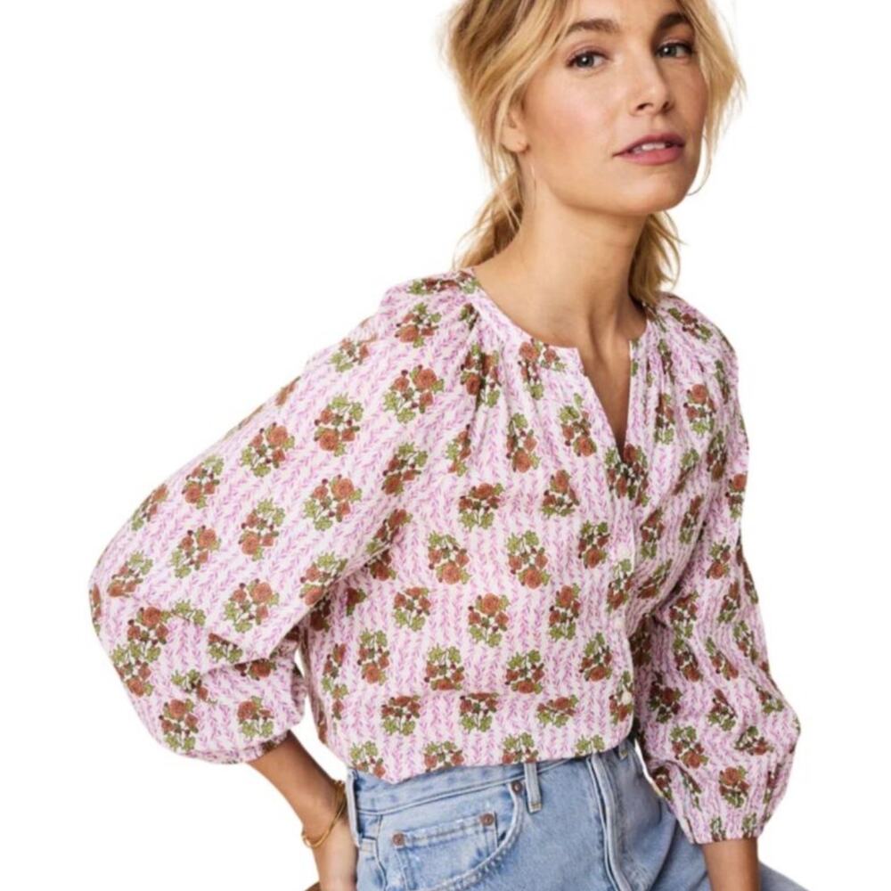 UNTUCKit Marcella Shirt Size Large Floral Button Front Blouse Pink Casual Top